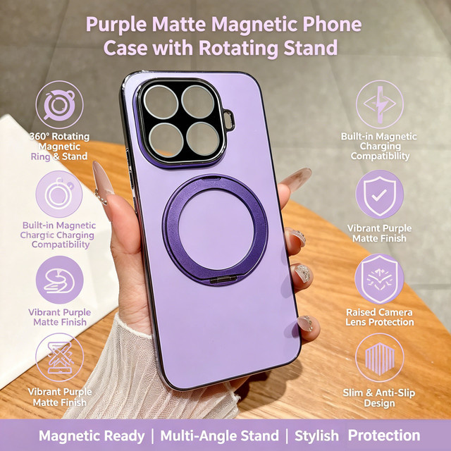 AG Mattierte Anti-Fingerabdruck Galvanisierte Schutzhülle für Xiaomi 17T Pro und 15T Pro mit magnetischer 360 Grad drehbarer Halterung in Schwarz - Bild 1