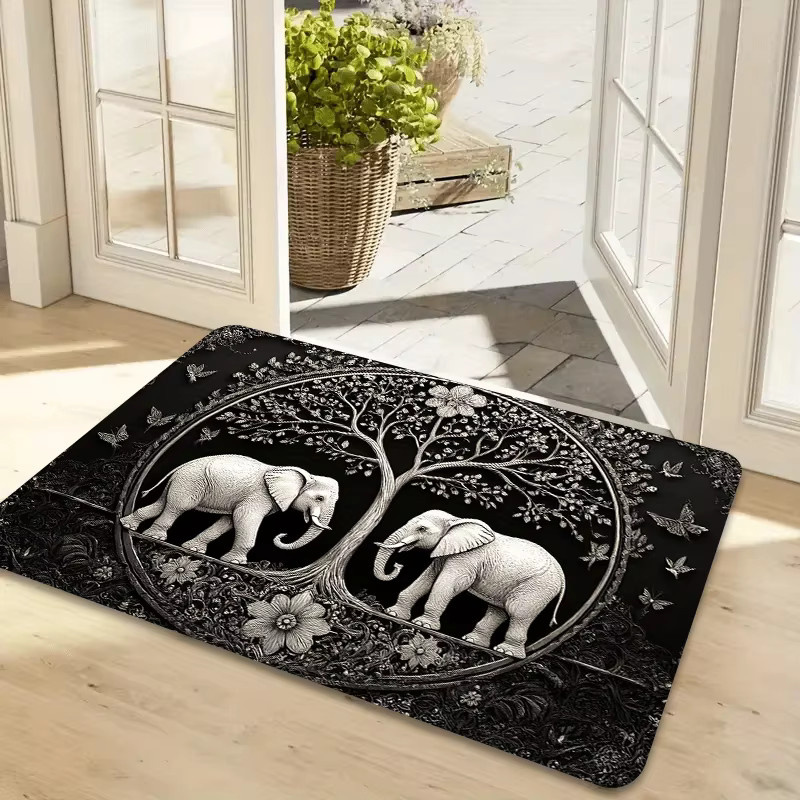 VIKAMA Teppich mit Elefanten-Motiv in Schwarz, rechteckige Bodenmatte im Ethnic-Design für Wohnzimmer, Schlafzimmer oder Flur - Bild 4