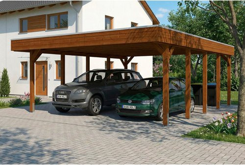 SKANHOLZ Carport Friesland aus Fichte mit EPDM-Flachdach in Nussbaum Braun, B: 546 cm, T: 708 cm - Bild 1
