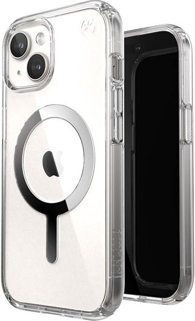 Speck Presidio Perfect-Clear MagSafe Schutzhülle für iPhone 15, iPhone 14 und iPhone 13 in Transparent mit Chrom-Finish und Serene Silver - Bild 1