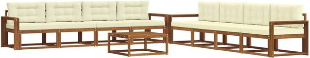 vidaXL Outdoor-Sofagarnitur L-Form aus Akazienholz mit 9-teiligem Set in Braun und Beige - Bild 1