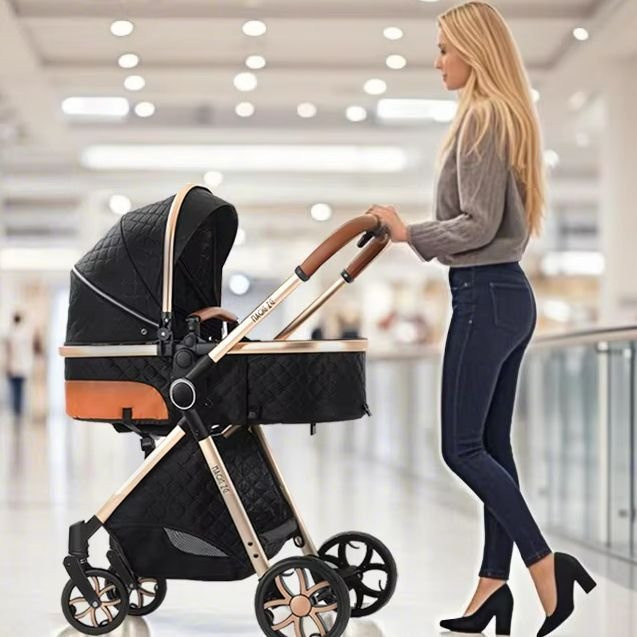 Magic ZC 3-in-1 Reisesystem Kinderwagen mit Autositz und Buggy, faltbar, Schwarz-Gold - Bild 1
