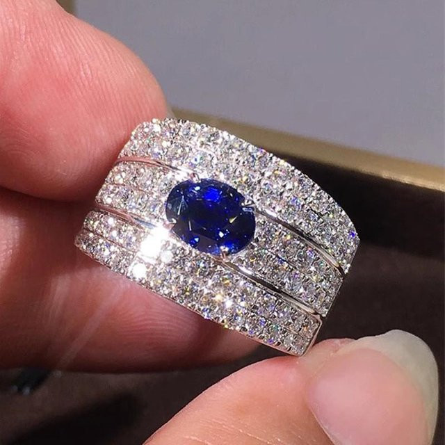 YIRAN Jewelry Ringe, 925 Silber, Blauer Zirkonia, Damen - Bild 1