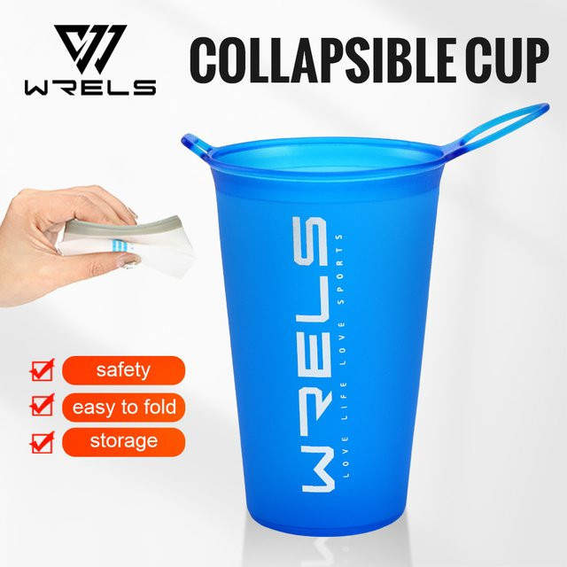 WRELS faltbarer Sport-Wasserbecher aus Silikon, 200 ml, weiß-blau - Bild 1