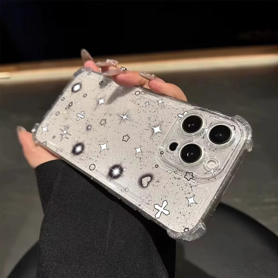 Stoßfeste Silikon Handyhülle mit glitzerndem Stern- und Herzdesign für Apple iPhone in Transparent - Bild 4