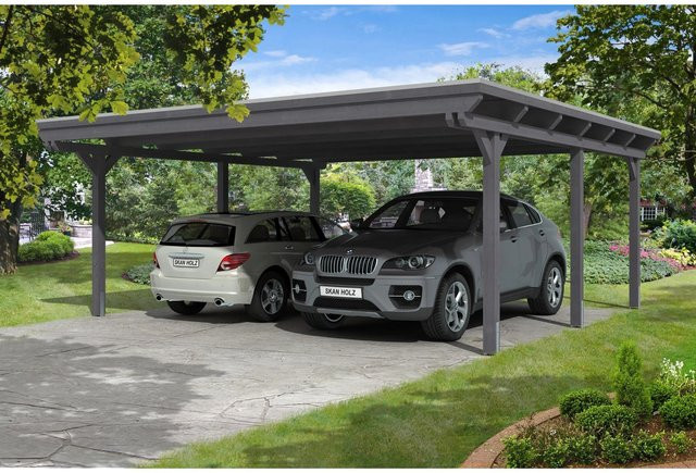 Skan Holz Carport Emsland aus Fichte Leimholz in Schiefergrau B/T: 613 x 604 cm, Höhe: 248 cm - Bild 1