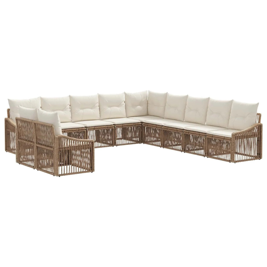 vidaXL Gartensofa-Set 11-teilig in U-Form, Beige, Poly-Rattan mit pulverbeschichtetem Stahlgestell und wetterfesten Kissen - Bild 2
