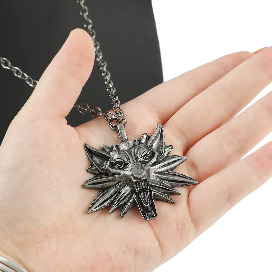 Bandai Wolfskopf-Anhänger Halskette, Messing, Silber, Unisex - Bild 2