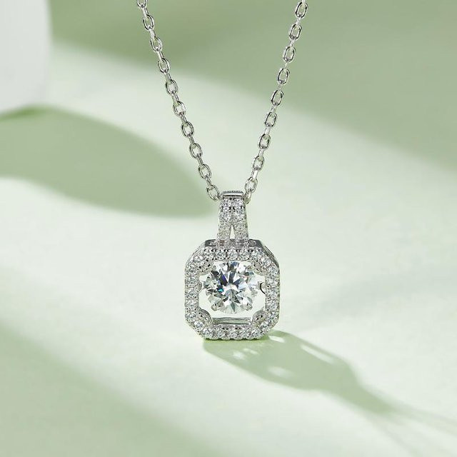 Halskette 925 Sterling Silber, quadratischer Anhänger, Moissanit, Damen - Bild 1