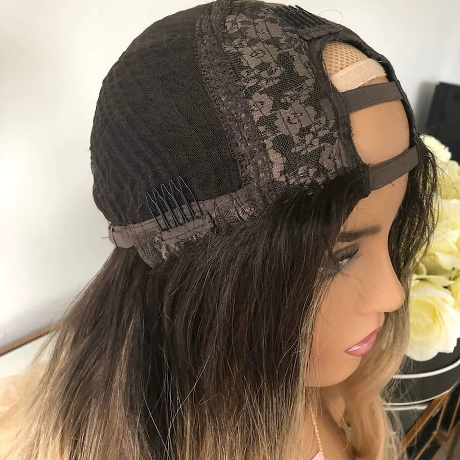 Balayage Blonde U-Teil Perücke, Ombre Braun, Echthaar Remy Haar, Lose Welle - Bild 2
