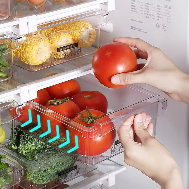 Untior Lebensmittel-Aufbewahrungsbox aus Kunststoff, transparente Kühlschrank-Schublade zur Obstverpackung und als Regalstütze - Bild 1