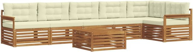 vidaXL Outdoor-Sofagarnitur aus Akazienholz in L-Form, 7-teiliges Set mit Kissen in Natur und Creme - Bild 1