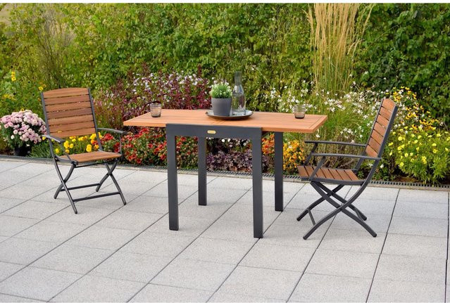 Merxx Gartenmöbelset Santorin 3-teilig aus Aluminium und Akazienholz in Braun mit ausziehbarem Tisch - Bild 1