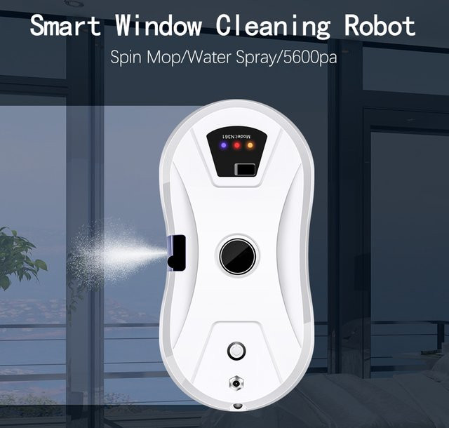 Seeiswork Fensterputzroboter mit 5600Pa Saugkraft, automatischer Wassersprühfunktion und Fernbedienung, weiß - Bild 1
