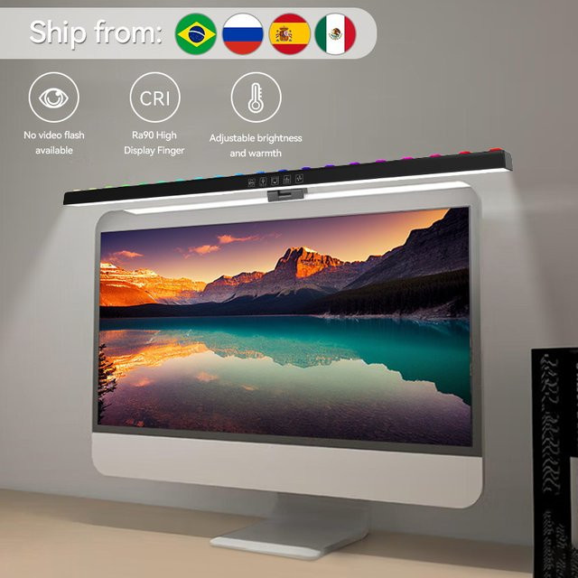 CANMEIJIA LED-Monitorleuchte mit Fernbedienung, gebogene RGB-Bildschirmleuchte in Schwarz, dimmbare Schreibtischlampe für Home-Office und Computer - Bild 1
