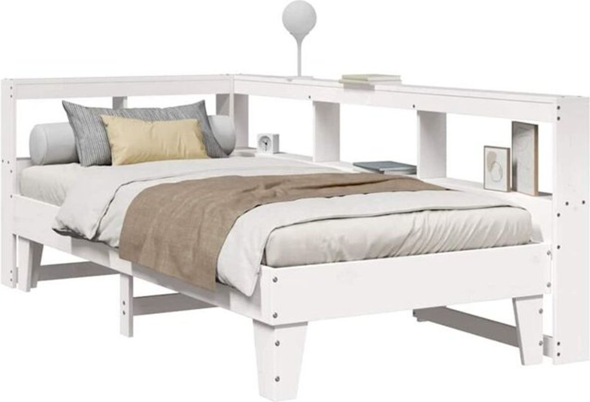 Massivholzbett Vidaxl aus Kiefer mit Regal in Weiß, B/T/H: 90 x 200 x 80 cm - Bild 1