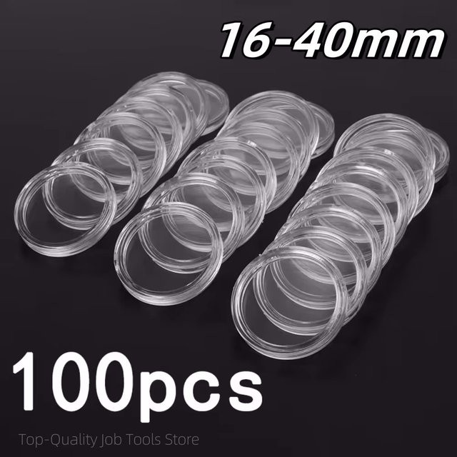 100 Stück transparente Münzkapseln aus Kunststoff für die Aufbewahrung von Münzen im Durchmesser 16-40mm - Bild 1