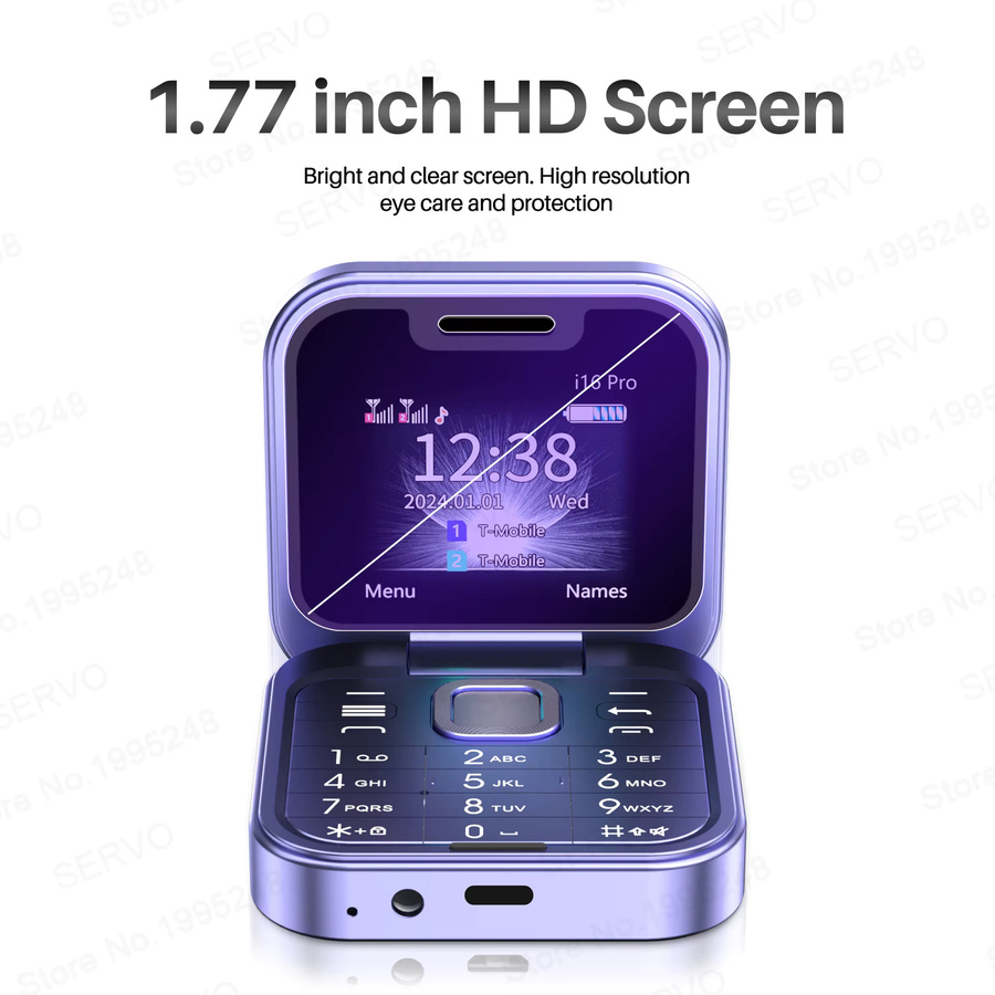 SERVO i16 PRO Mini Klapphandy Dual SIM mit 1,77 Zoll Display in Blacklist Magic Voice, 2G GSM, FM Radio, Gold - Bild 3