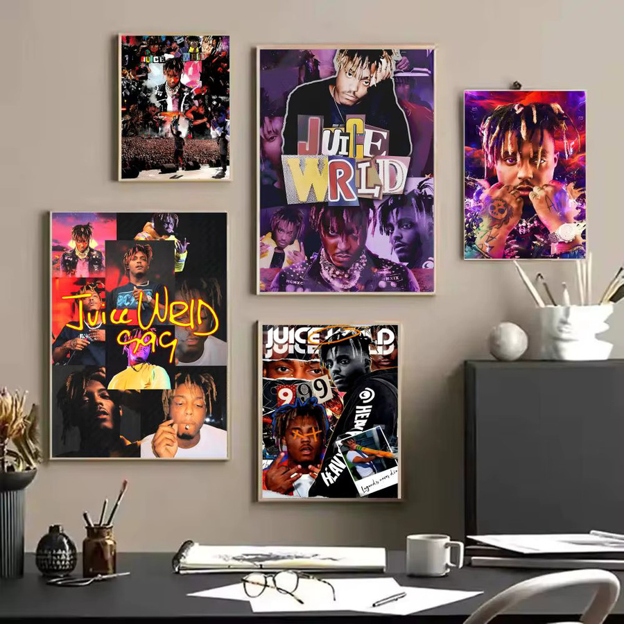 J-Juice Wrld Singer Poster Aufkleber, wasserfeste Wandkunst im abstrakten Portrait-Stil, Mehrfarbig und Schwarz - Bild 2