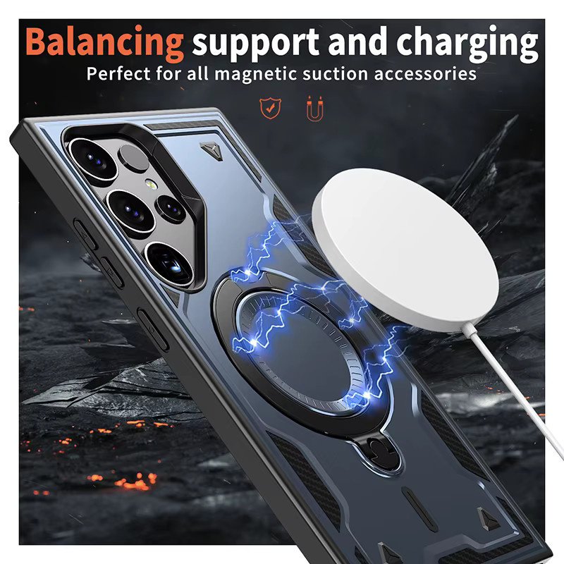 MagSafe Magnetische 360 Grad Rotierbare Handyhülle für Samsung S26 Ultra, S26 Plus und S26 in Blau mit Metall-Autohalterung aus hartem PC und weichem TPU - Bild 3