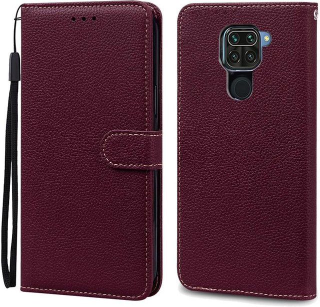 Xiaomi Redmi Note 9 Handyhülle aus weichem TPU Leder als Brieftasche in Weinrot - Bild 1
