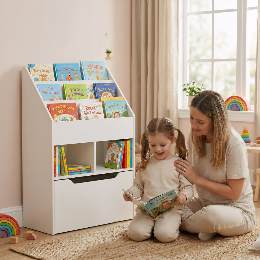HOMCOM Kinderregal mit Schublade und Fächern in Weiß, B/T/H: 60 x 29,9 x 90 cm - Bild 2