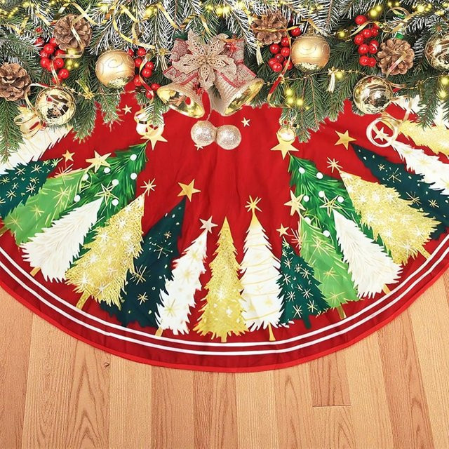 VIKAMA Weihnachtsbaumrock in Rot mit Sternmuster als dekoratives Kissen für deinen Weihnachtsbaum - Bild 1