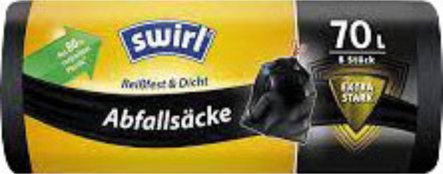 Swirl Abfallsäcke 70 Liter mit Zugband, extra stark und blickdicht, Schwarz, B: 68 cm, H: 73 cm, 8 Stück - Bild 1