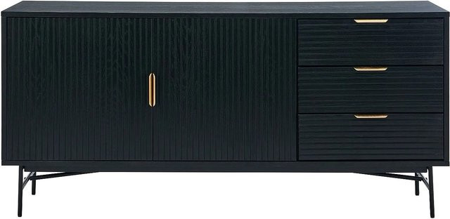Vente-unique Sideboard Siriola in Schwarz und Gold mit Eichenfurnier, Breite: 160 cm - Bild 1