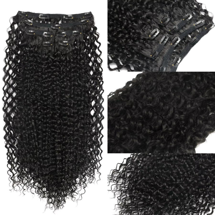 YAKIBEAUTY Clip-in-Haarverlängerungen, lockig, schwarz, 6 Stück, 160 g - Bild 3