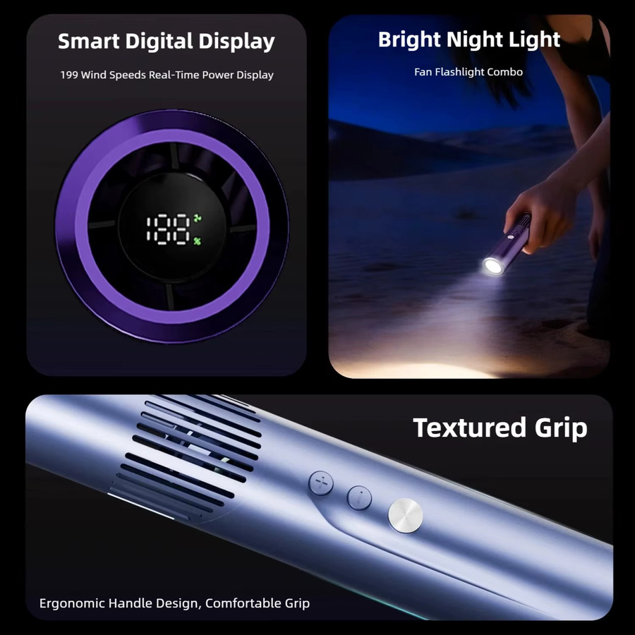TINSOL Tragbarer Mini-Lüfter im Lippenstift-Design mit bürstenlosem Motor und digitaler Anzeige, faltbarer Nackenventilator, Weiß und Lila - Bild 5