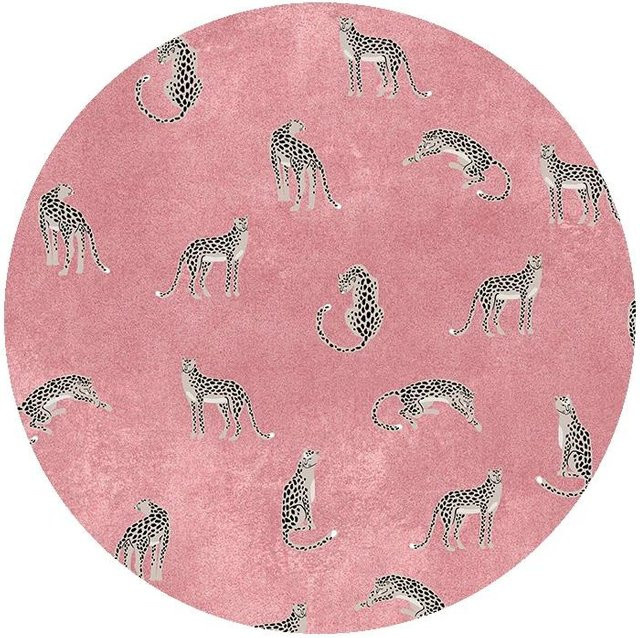 Runder Plüschteppich mit Leopardenmuster von Wucifang Jewelry in Pink, rutschfest und waschbar, Durchmesser: 80 cm - Bild 1