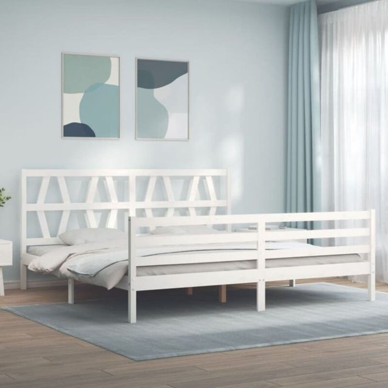 Massivholzbett aus Kiefer mit Kopfteil von Vidaxl in Weiß, Landhausstil und minimalistisches Design, B/T: 200 x 200 cm - Bild 1