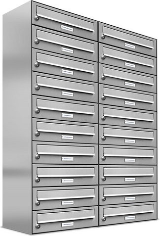 AL Briefkasten für 20 Parteien, Aufputzmontage, silberfarben, B/H/T: 153,43 x 115,0 x 27,5 cm - Bild 1