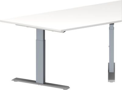 Schäfer Shop Genius Konferenztisch MODENA FLEX in Trapezform mit T-Fuß Rechteckrohr, Farbe Weiß/Weißaluminium, B: 160 cm, T: 80 cm, H: 65-85 cm - Bild 1