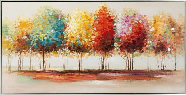 Art Universe Leinwandbild Bunter Herbstwald Modern Abstract Natur Motiv in Multicolor und Blau, Breite: 72 cm, Höhe: 142 cm - Bild 1