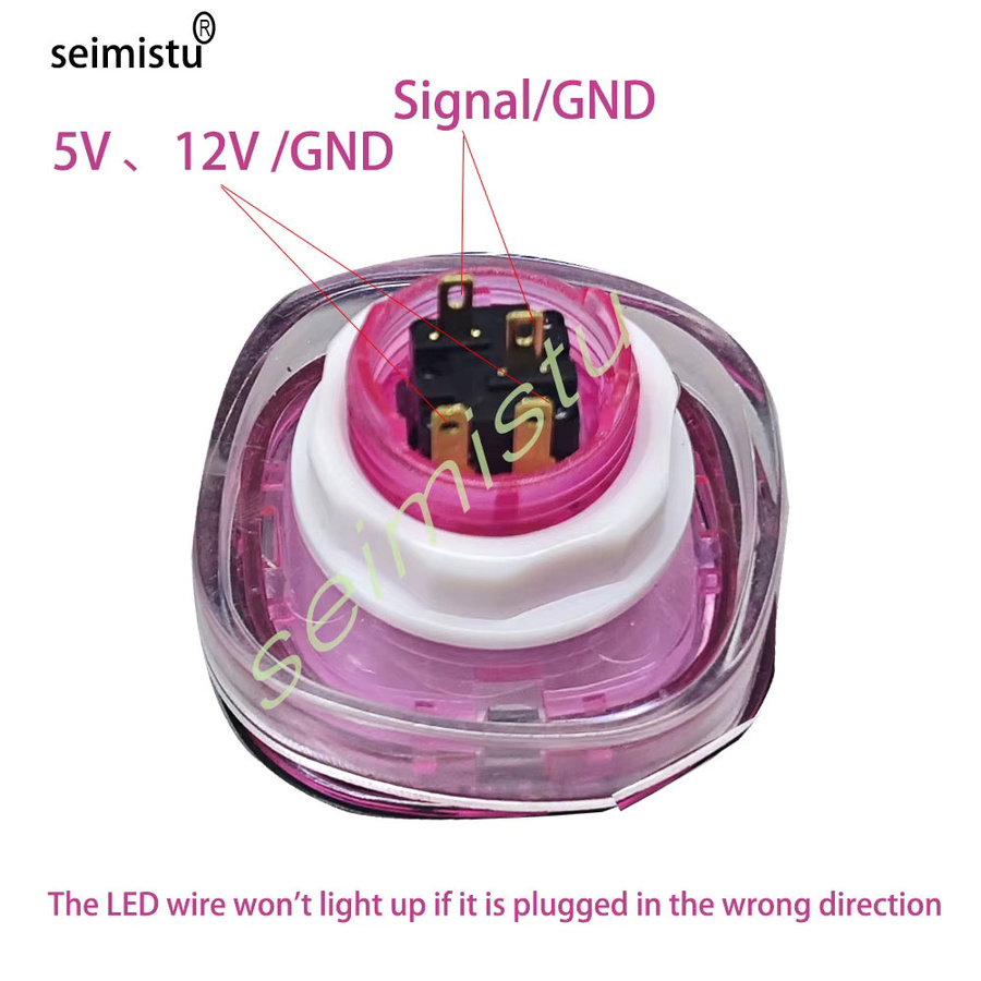 Seimistu LED Quadratischer Arcade-Knopf in Pink für Spielautomaten und Verkaufsautomaten, 50mm und 35mm, 5V/12V - Bild 2