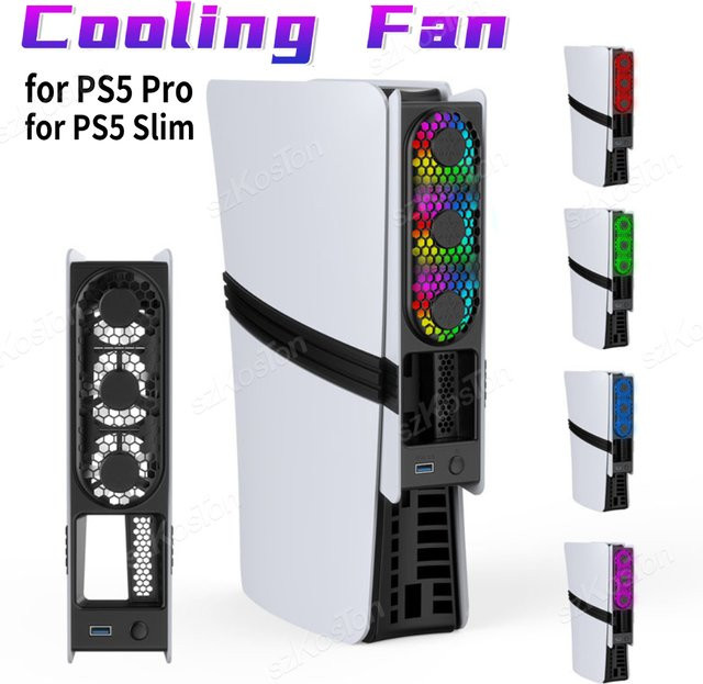 SZKOSTON Externer Lüfterkühler mit LED-Licht für PS5 Pro und PS5 Slim Disc Digital Edition in Schwarz oder Weiß - Bild 1