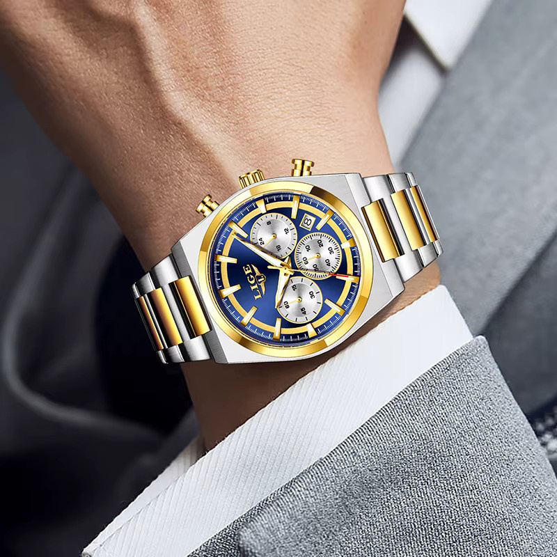 LIGE Armbanduhr Chronograph, Quarz, Edelstahl, Silber, Herren - Bild 6
