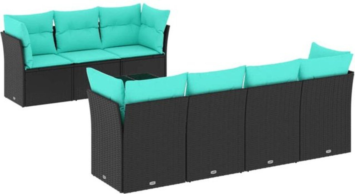 Vidaxl 8-tlg. Garten-Sofagarnitur aus Polyrattan mit Kissen in Schwarz und Blau - Bild 1