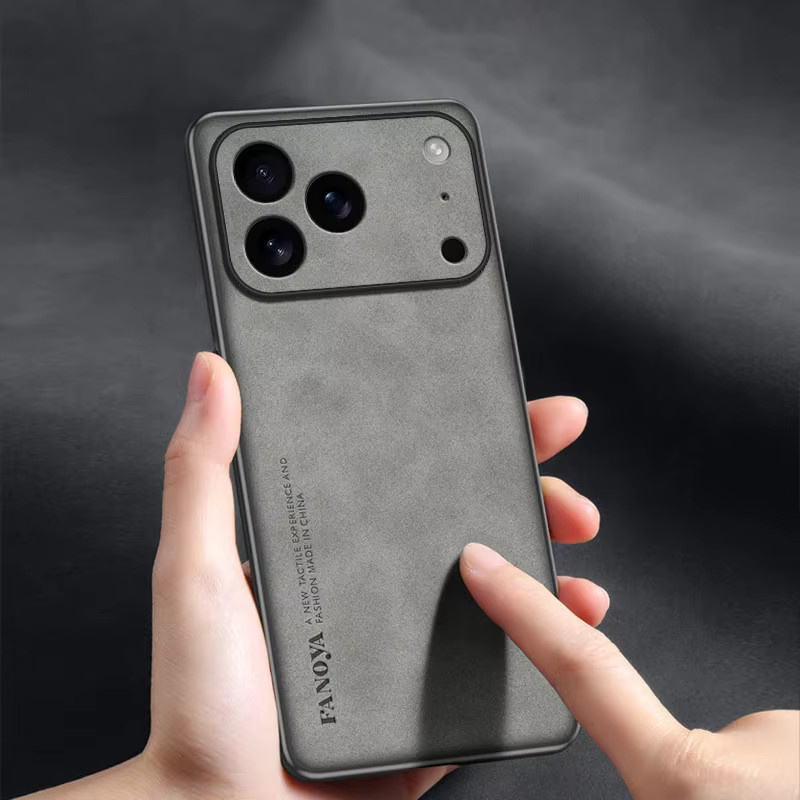 EUCAGR Luxus Handyhülle aus Schaffell und PU Leder für iPhone mit Standfunktion in Grau - Bild 3