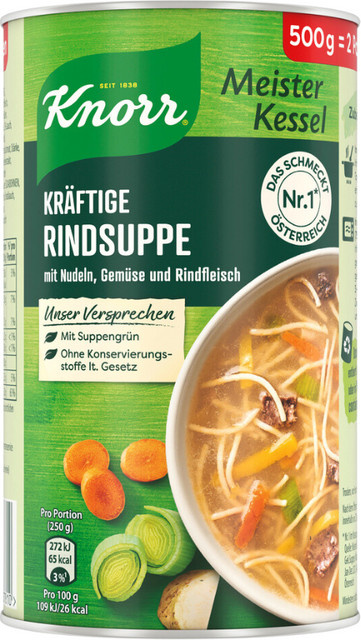 Knorr Meister Kessel Kräftige Rindsuppe mit Nudeln, Gemüse und Rindfleisch 500 g - Bild 1