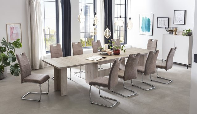 Essgruppe Hela Lia II in Eiche Sandbeige mit ausziehbarer Tischplatte und Stühlen, B/H/T: 320 x 76 x 90 cm - Bild 1