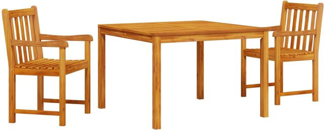 vidaXL 3-tlg Garten-Essgruppe aus Massivholz Akazie in Braun, Tisch und Stühle für Garten und Terrasse, B/T/H: 110 x 110 x 77 cm - Bild 1