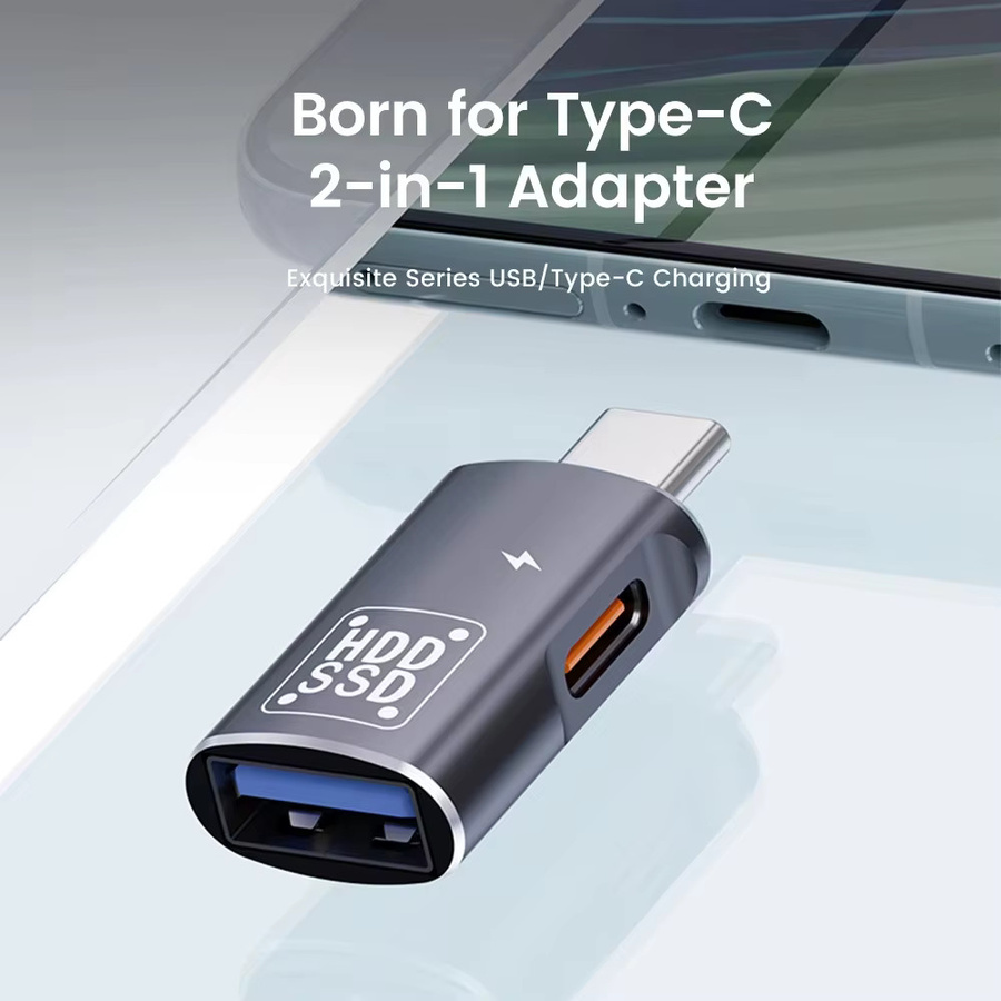 NNBILI 2-in-1 OTG Adapter USB-C auf USB 3.0 und USB-C Buchse in Schwarz für iPhone 15, Samsung und Xiaomi - Bild 2
