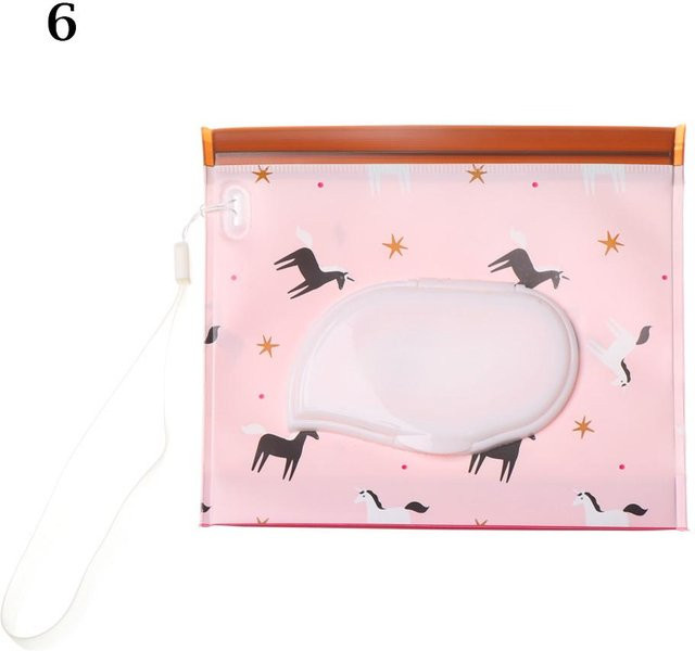 Niedrige Baby Feuchttücher Tasche mit Klappdeckel und Tragegurt in Pink aus Textil und Kunststoff - Bild 1