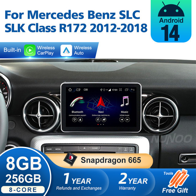 Nunoo Kabelloses CarPlay und Android Auto Autoradio mit GPS-Navigation und 256GB Speicher für Mercedes Benz SLK und SLC Klasse (2012-2018), Schwarz - Bild 1