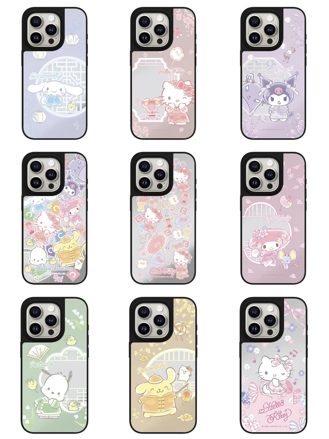 Sanrio Family Spring Garden Spiegelhülle für iPhone 17 Pro Max, 16, 15, 14 Plus, 13 mit Kitty, Kuromi und Melody in Multicolour - Bild 3