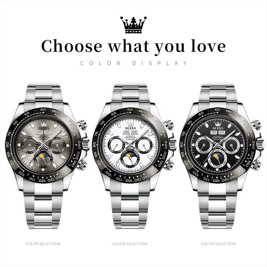 OLEVS Chronograph, Automatik, Edelstahl, Silber, Herren - Bild 6