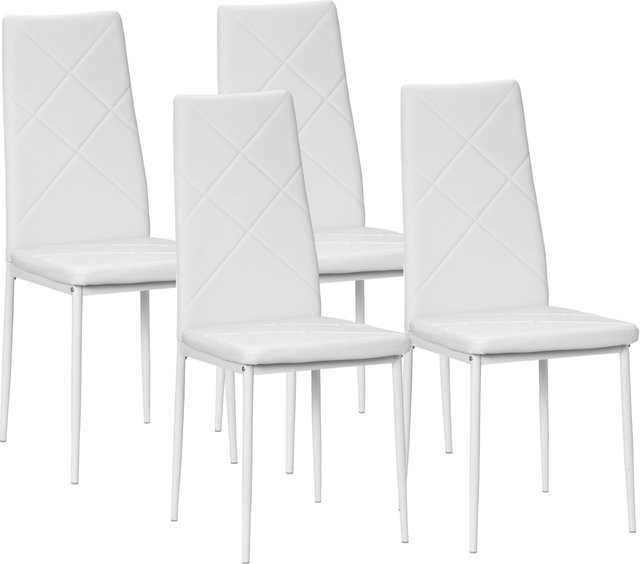 HOMCOM 4er-Set Esszimmerstühle aus Kunstleder mit Rautensteppung und Stahlbeinen in Weiß - Bild 1